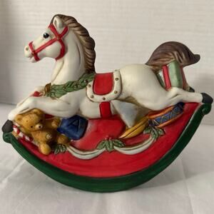 Vin-Silvestri bisque porcelain musical rocking horse wind-up plays Toyland New